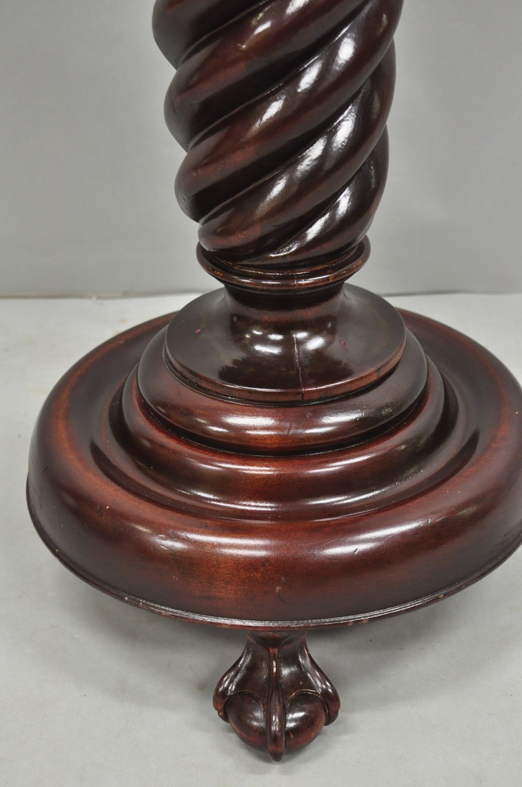 Antique Victorian Carved Mahogany Barley Twist Paw Foot Pedestal Plant Stand