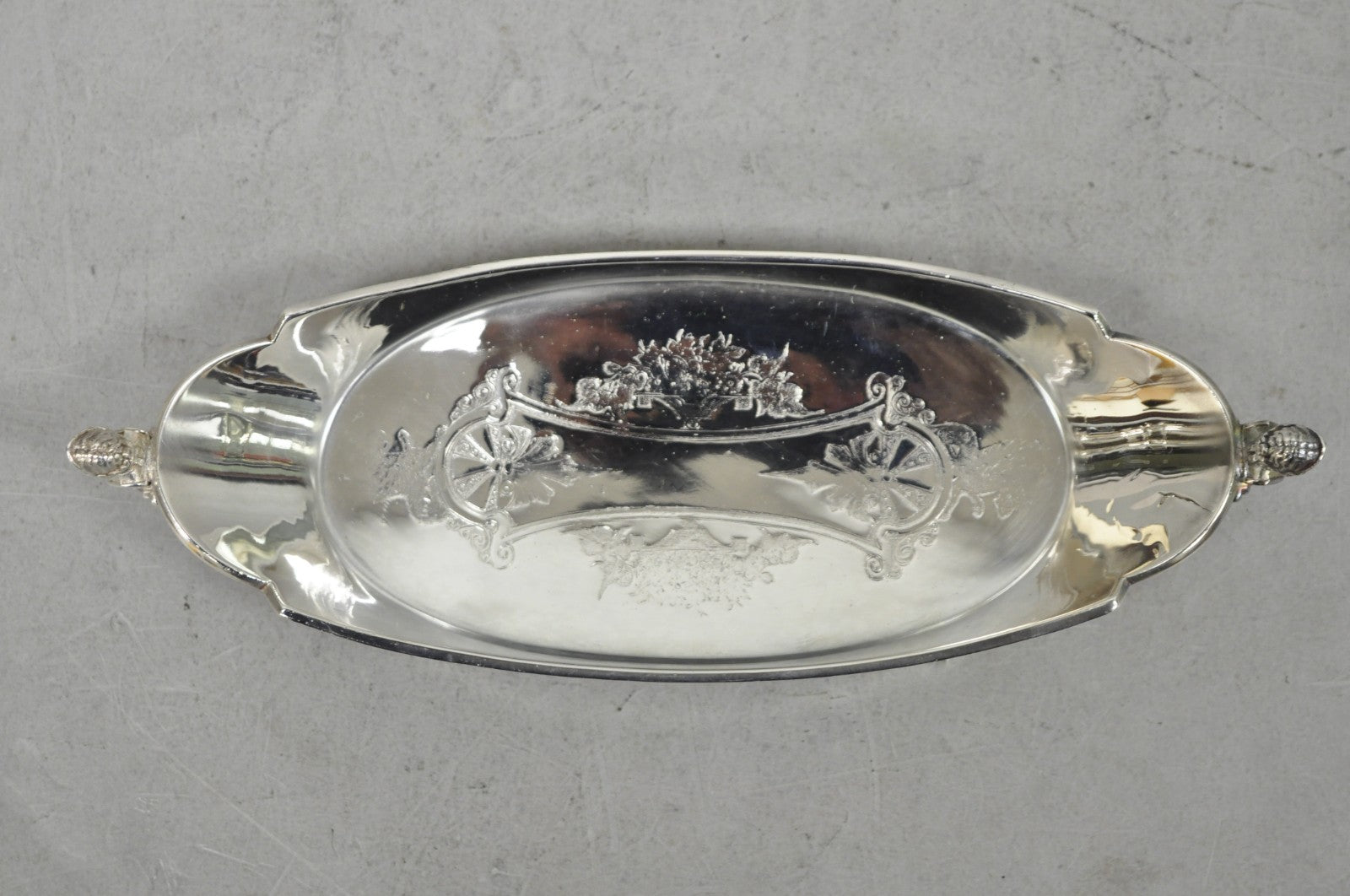 Antique French Renaissance Small Silver Plated Figural Twin Handle Trinket Dish