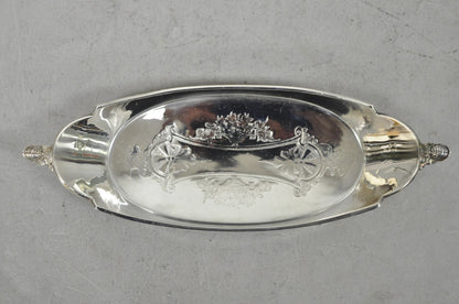 Antique French Renaissance Small Silver Plated Figural Twin Handle Trinket Dish