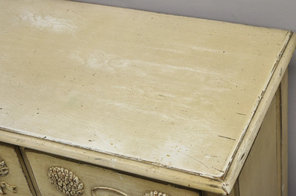 Vintage French Country Provincial Cream Distress Painted Dresser by Roundtree