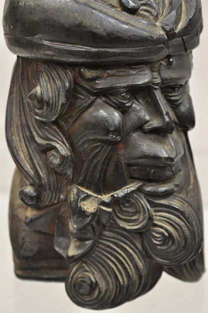 19th C European Black Forest Figural Wood Carved Bearded Man Lidded Tobacco Jar
