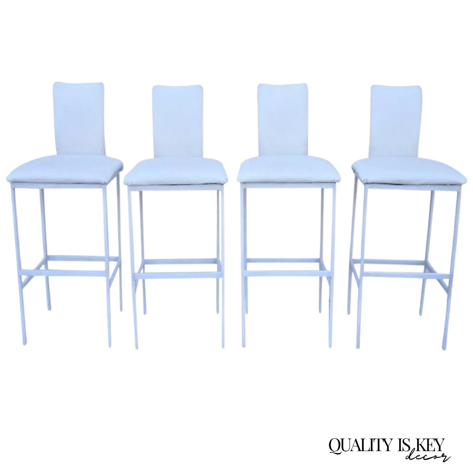 Minson Ent. Contemporary Modern White Metal Sculpted Barstools Chair - Set of 4