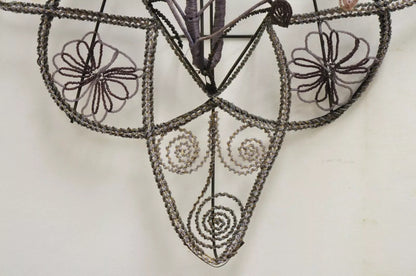 Antique French Victorian Purple Glass Beaded Memorial Wreath Wall Art Sculpture