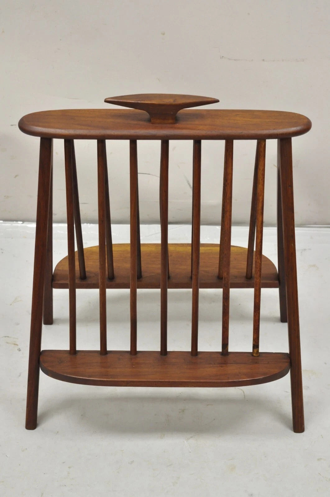 Arthur Umanoff Mid Century Danish Modern Teak Wood Compass Book & Magazine Rack