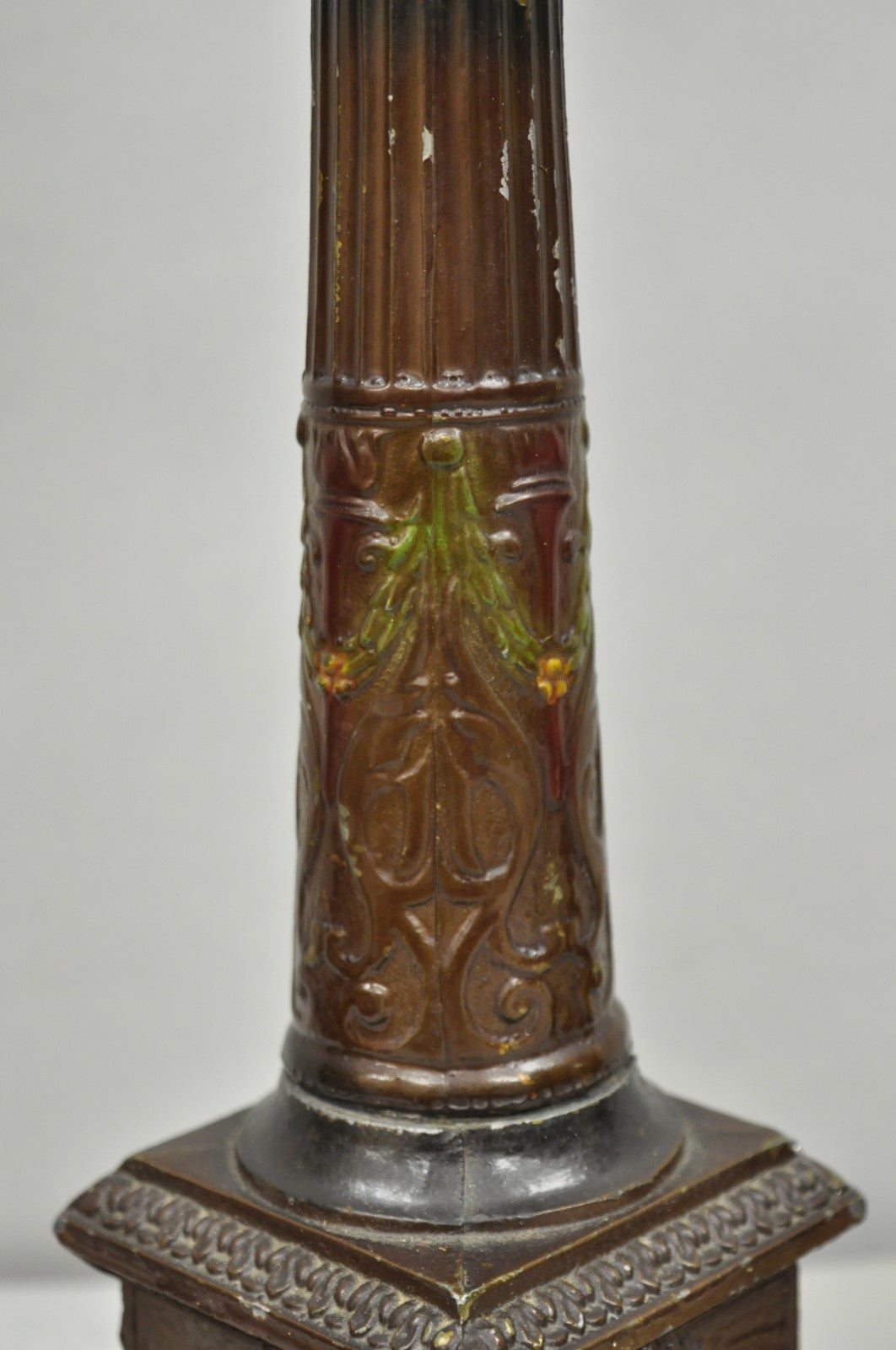 Antique French Empire Brown Painted Column Small Metal Table Lamps - a Pair
