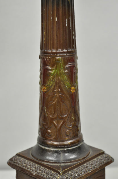 Antique French Empire Brown Painted Column Small Metal Table Lamps - a Pair