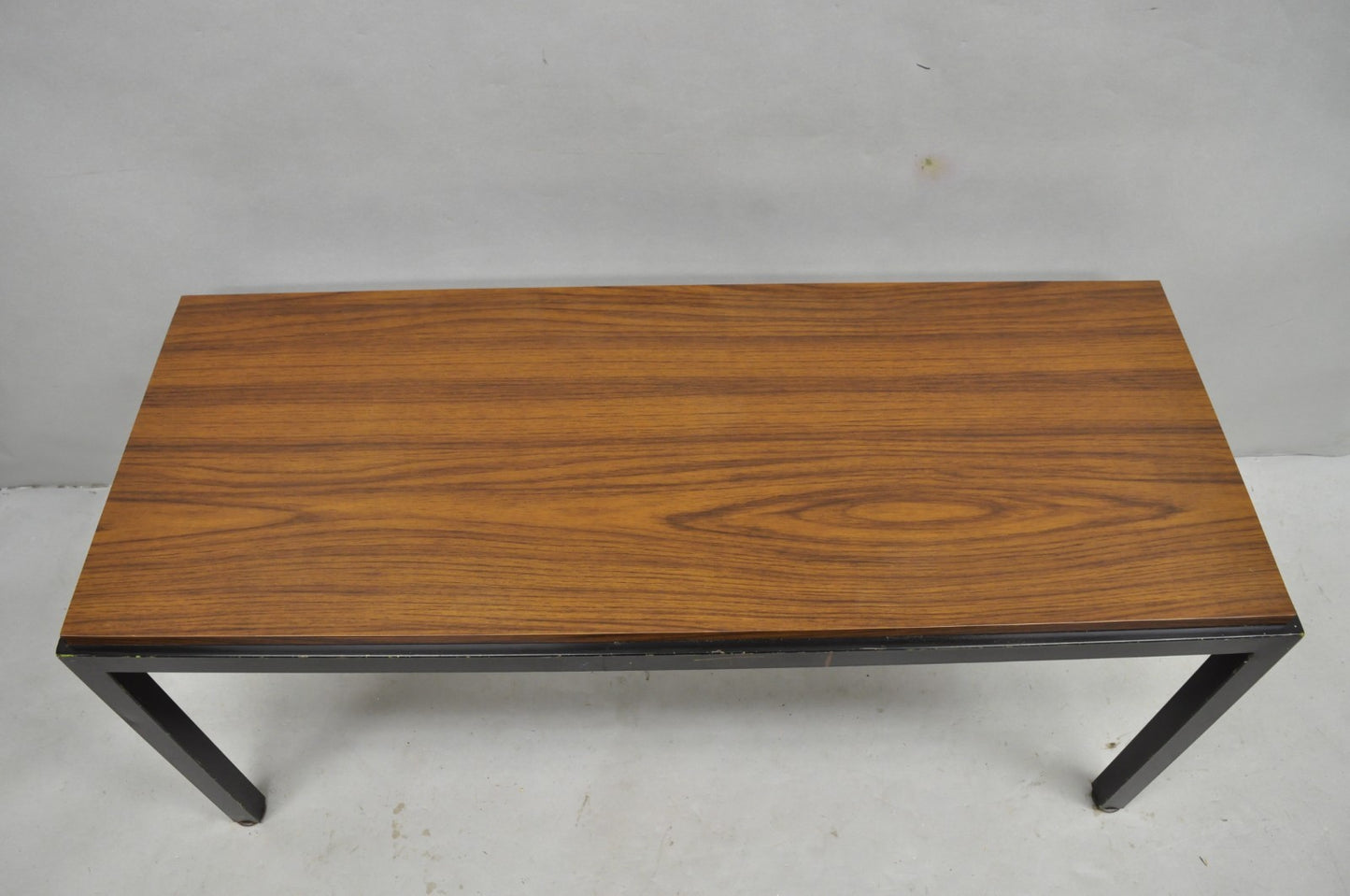 Vintage Mid Century Modern Steel Metal & Faux Rosewood Laminate Coffee Table