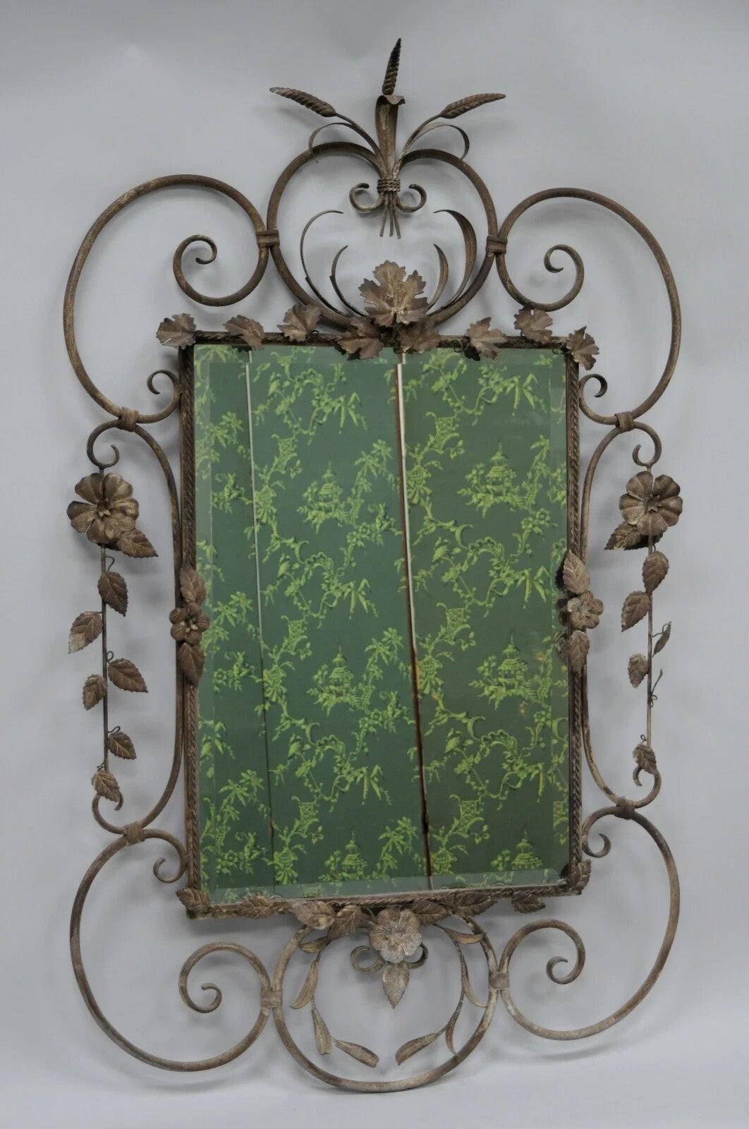 French Country Style Iron Metal Scroll Italian Wheat Sheaf 50" Large Wall Mirror