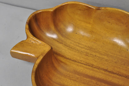 Vintage Mid Century Modern Monkey Pod Carved Koa Wood Banana Leaf 16" Fruit Bowl