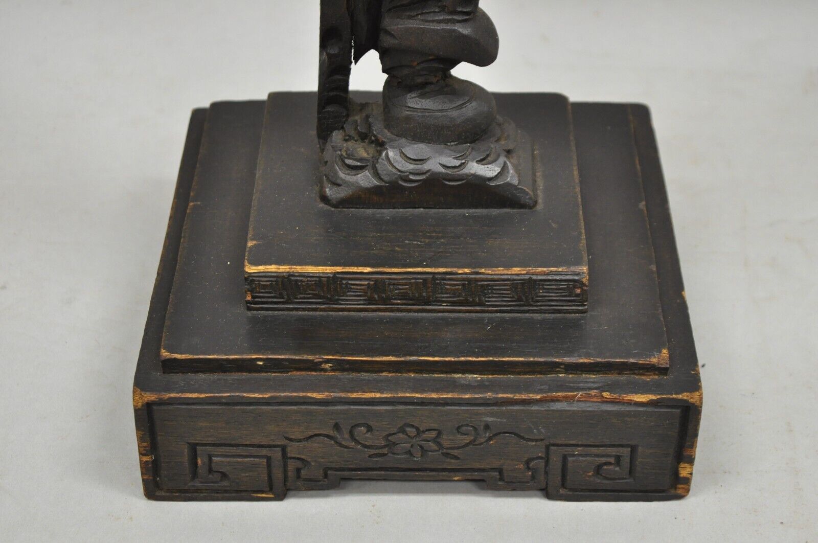 Antique Japanese Samurai Warrior Figural Carved Wood Smoking Stand Side Table