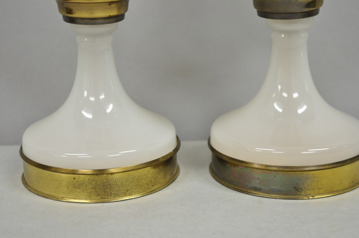 Mid Century Modern White Opaline Milk Glass Seltzer Bottle Table Lamps - a Pair