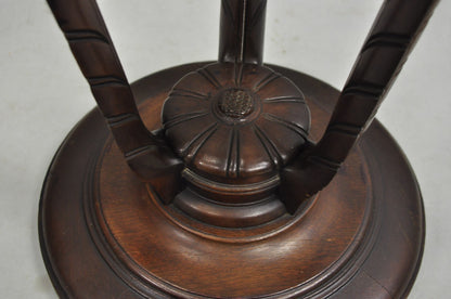 Vintage Grosfeld House Hollywood Regency Carved Mahogany Plume Round Side Table