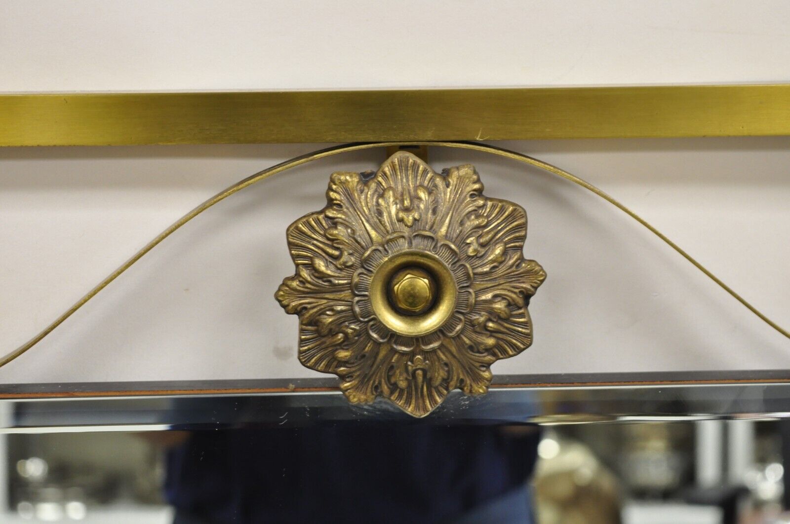 Large Vintage Brass Scrolling Frame Hollywood Regency Beveled Glass Wall Mirror