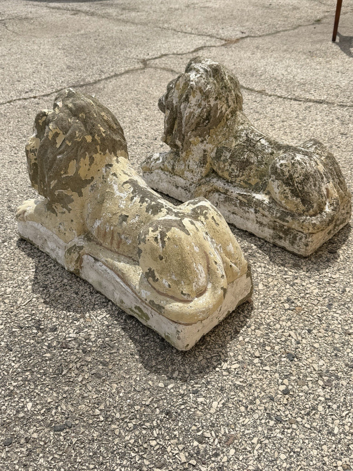 Vintage Classical Style Cast Cement Concrete Guardian Entry Lions - Pair