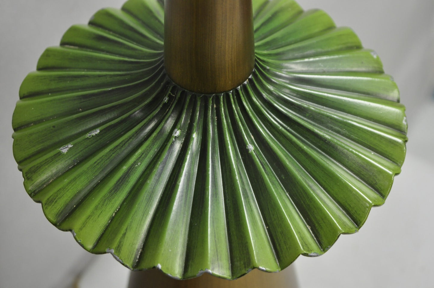 Vintage Mid Century Modern Atomic Era Green Flying Saucer Gold Table Lamp - Pair