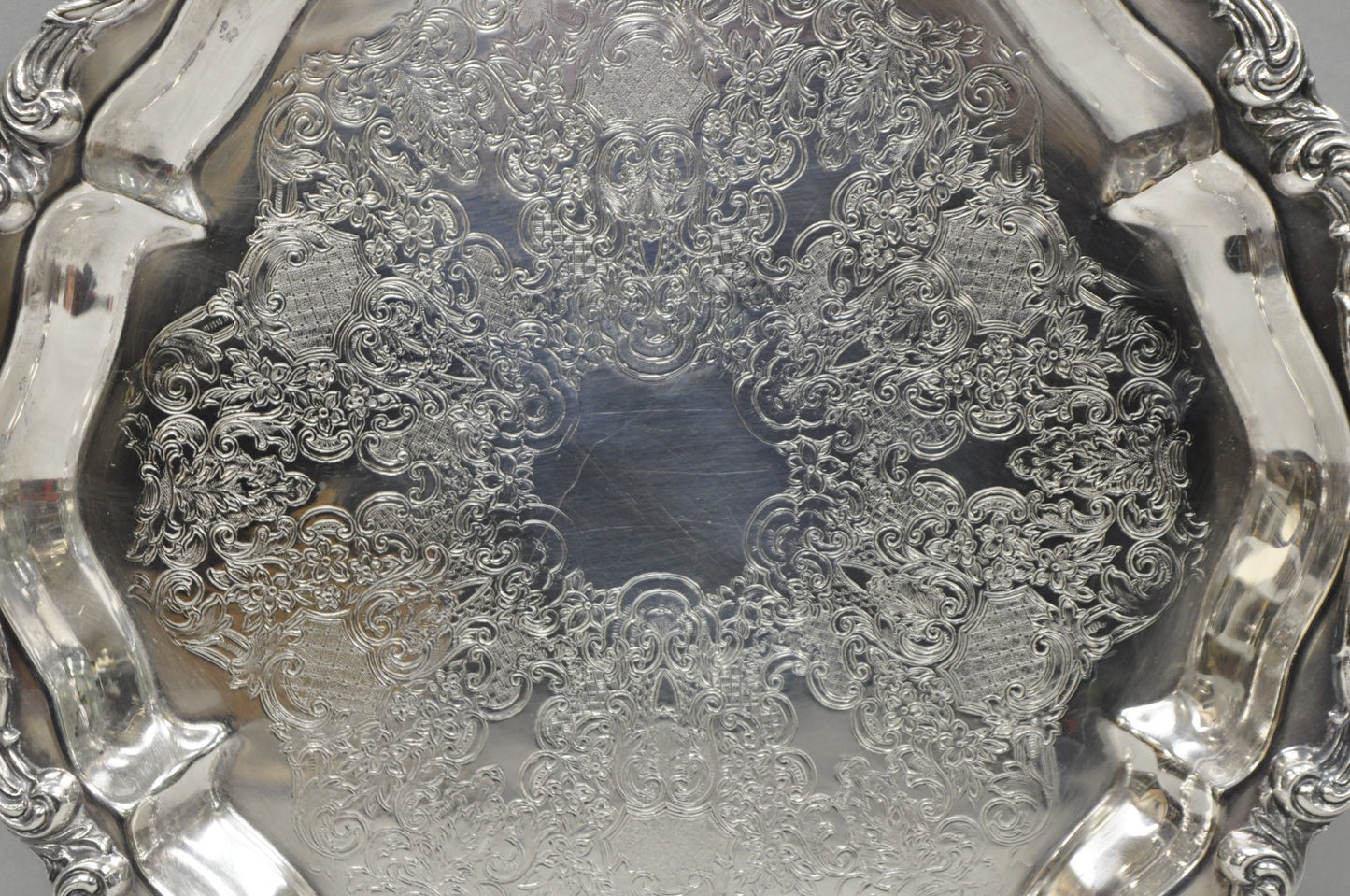 "La Reine" by Wallace Round Scalloped Footed Silver Plated Serving Platter Tray