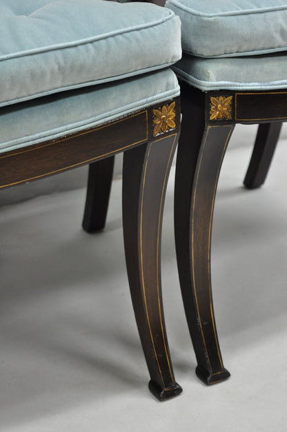 Vintage English Regency Style Mahogany Saber Leg Cane Back Arm Chairs - a Pair