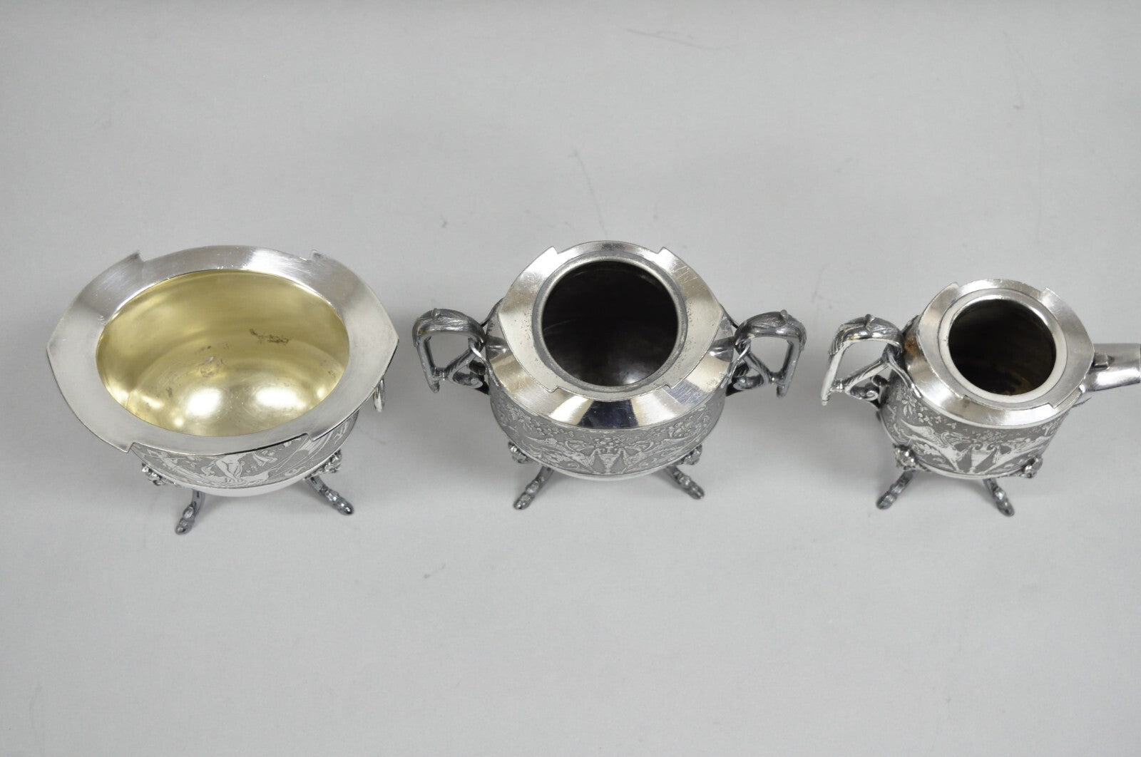 Antique English Baroque Silver Plated Figural Tea Set w/ Rogers Bro Tray - 7 Pcs