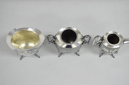 Antique English Baroque Silver Plated Figural Tea Set w/ Rogers Bro Tray - 7 Pcs