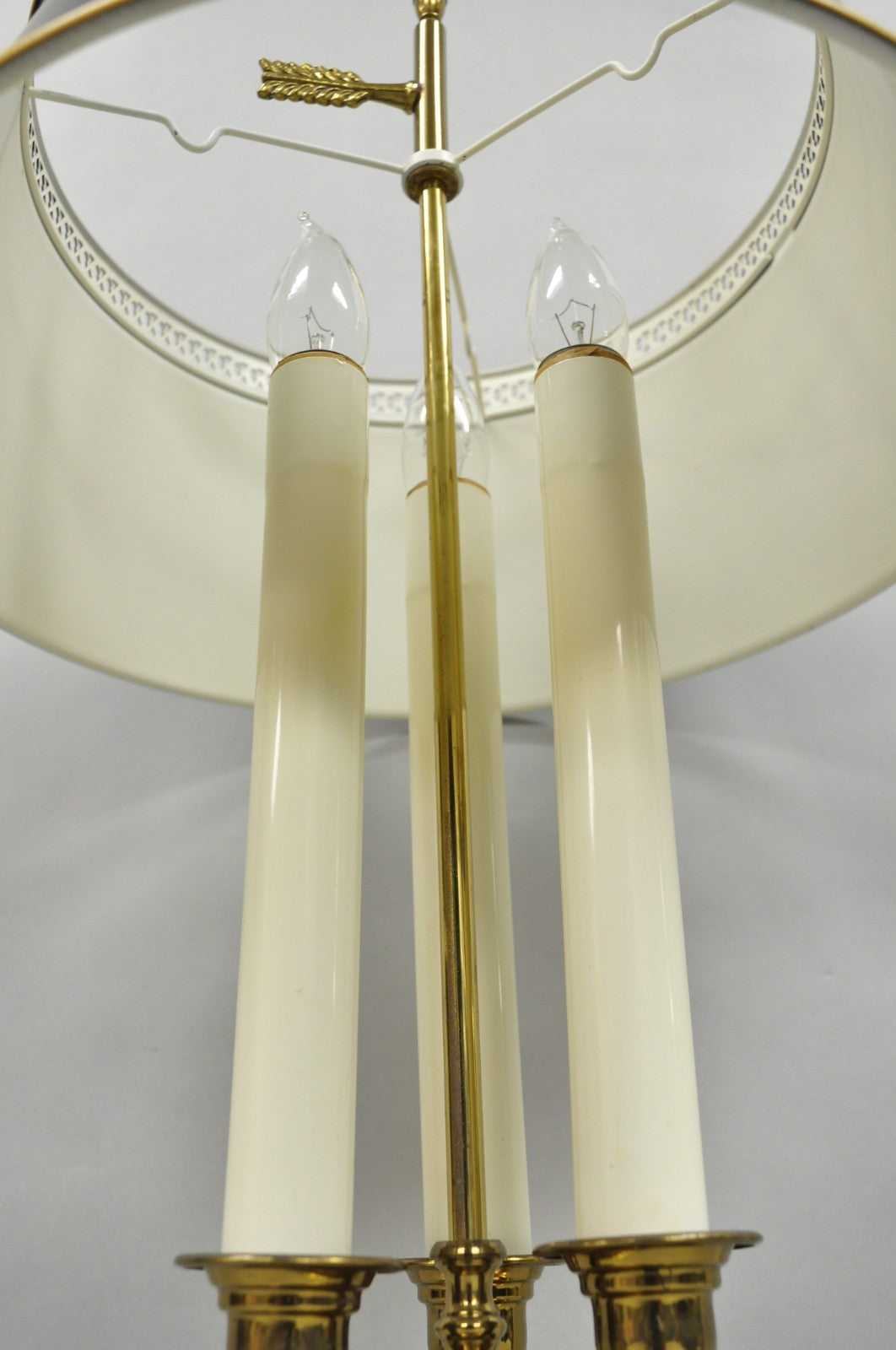 Vintage French Country Brass Tole Metal Shade Bouillotte Candlestick Table Lamp