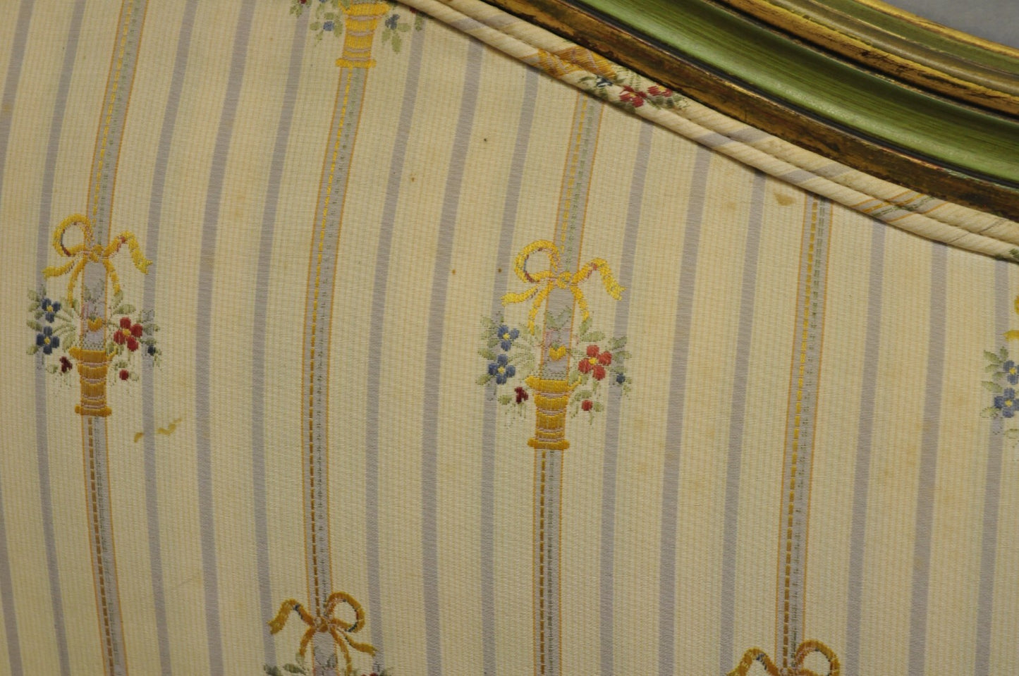 Antique French Louis XVI Style Green Painted Upholstered Twin Bed by Vanleigh