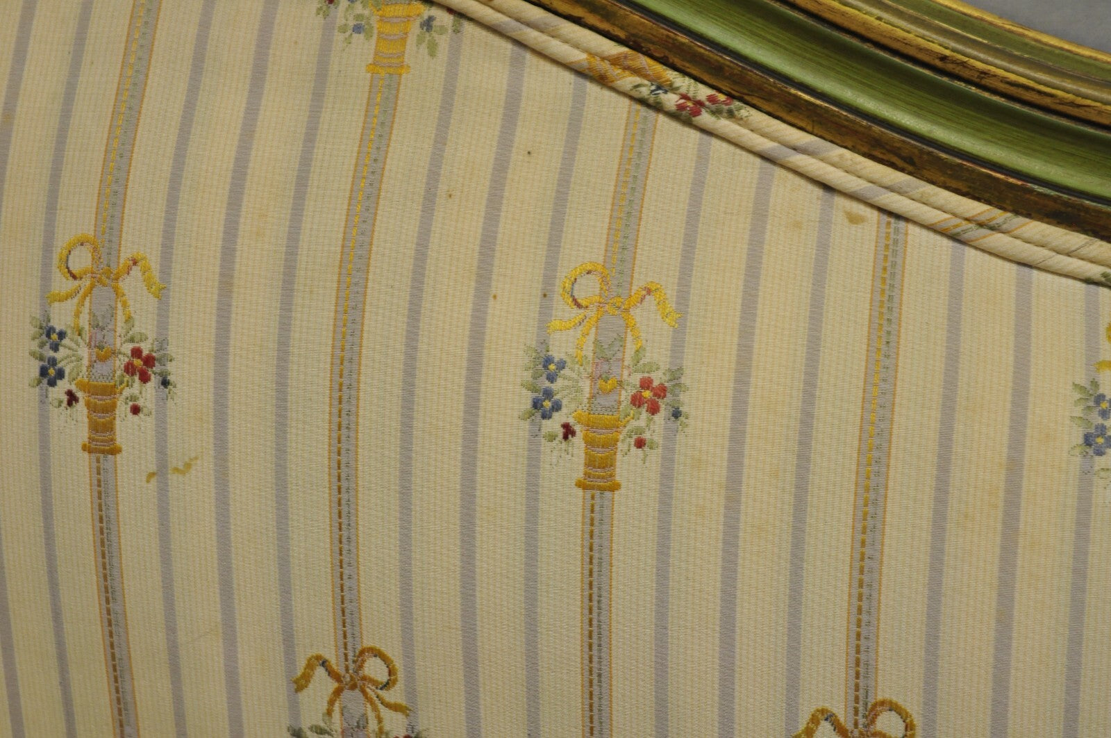 Antique French Louis XVI Style Green Painted Upholstered Twin Bed by Vanleigh