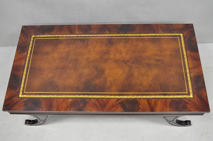 Vintage French Regency Mahogany Leather Top Saber Leg Coffee Table attr Weiman