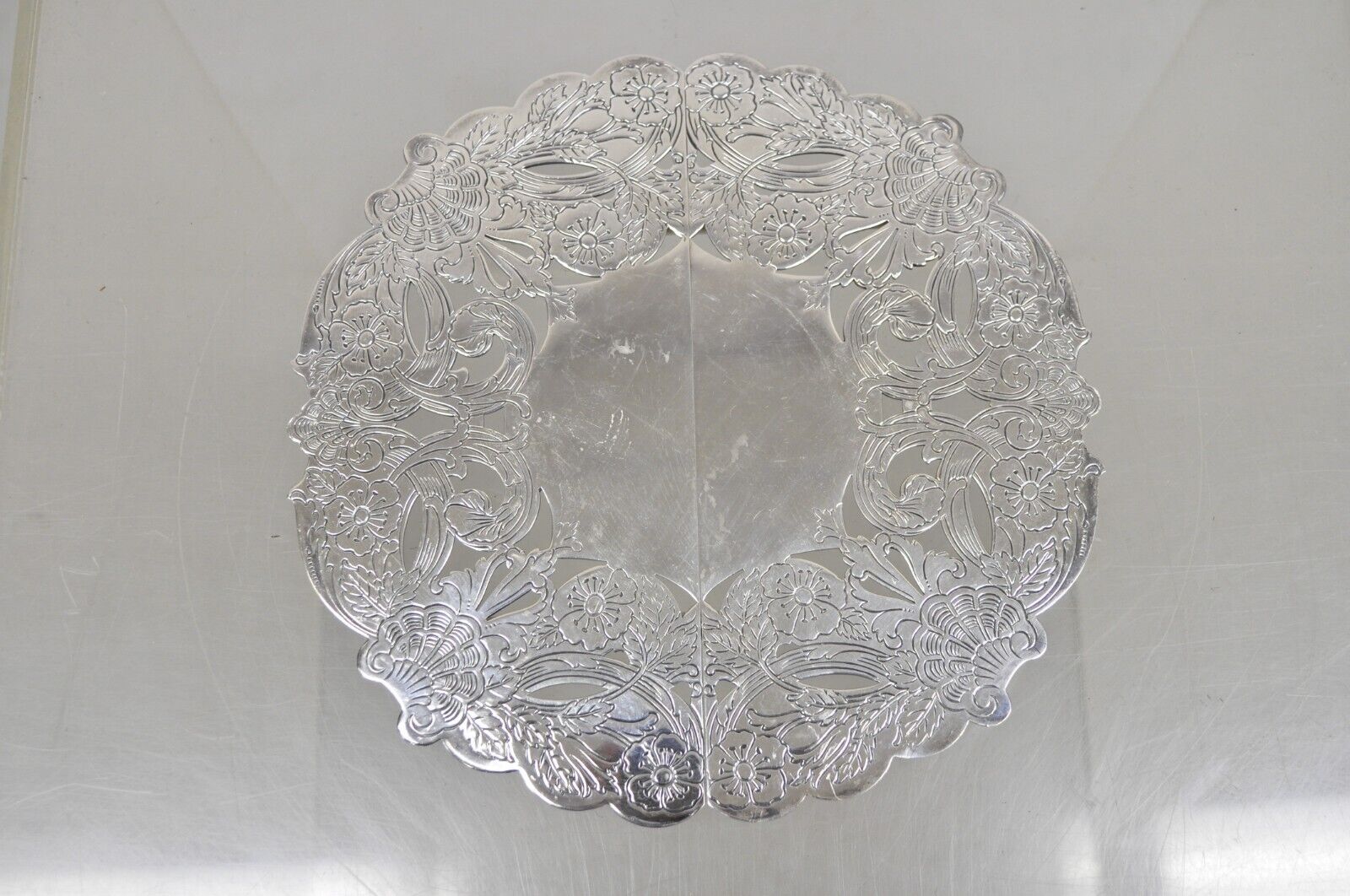 Vintage LBS Co Victorian Style Silver Plated Round Expandable Trivet