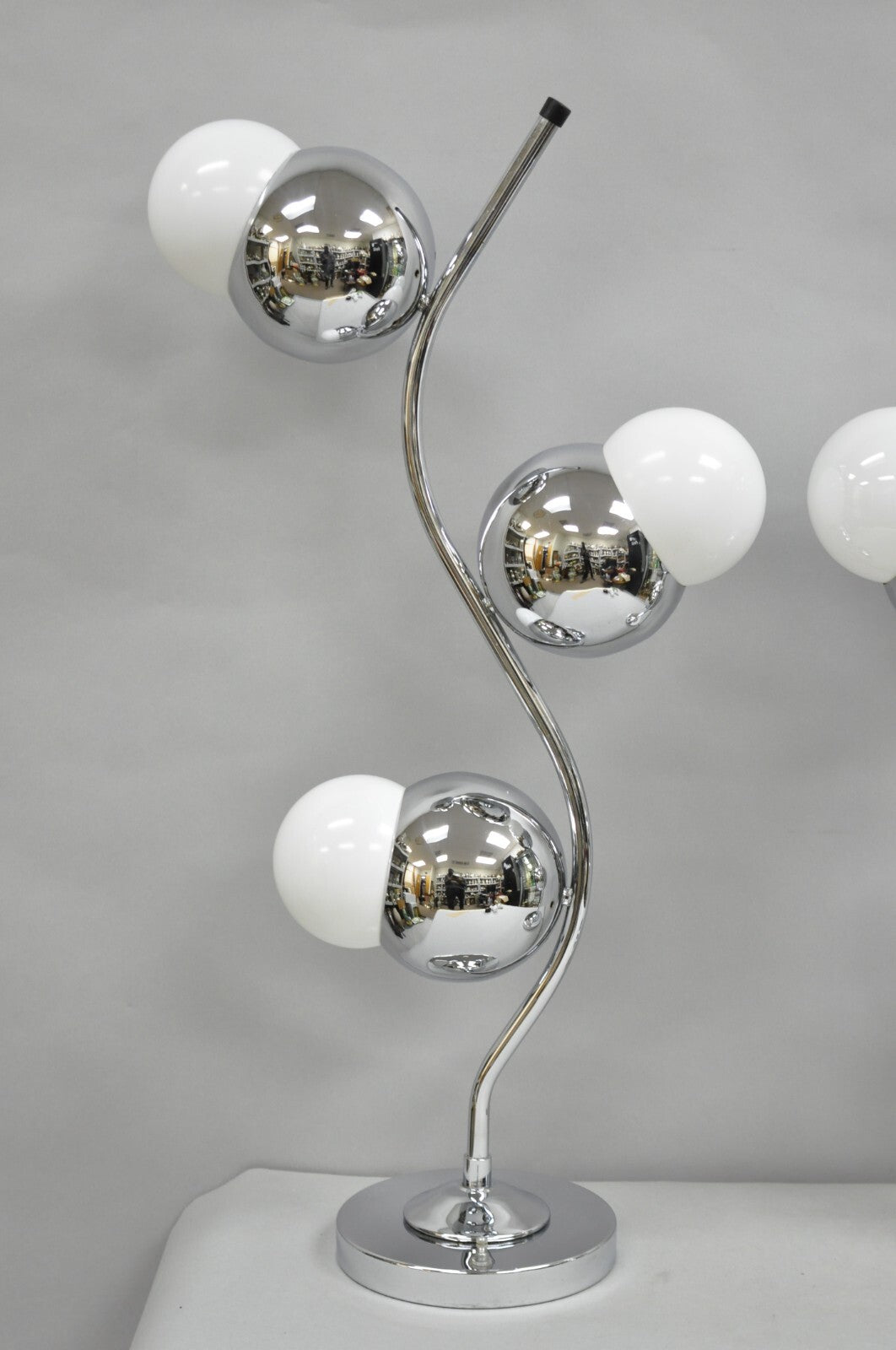 Vintage Mid Century Modern Sculptural Chrome Orb 3 Light Table Lamp -  a Pair