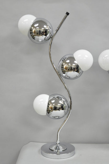 Vintage Mid Century Modern Sculptural Chrome Orb 3 Light Table Lamp -  a Pair