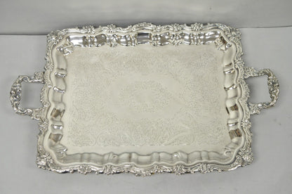 Vintage Victorian Silver Plated Footed Twin Handle Serving Platter Bar Tray