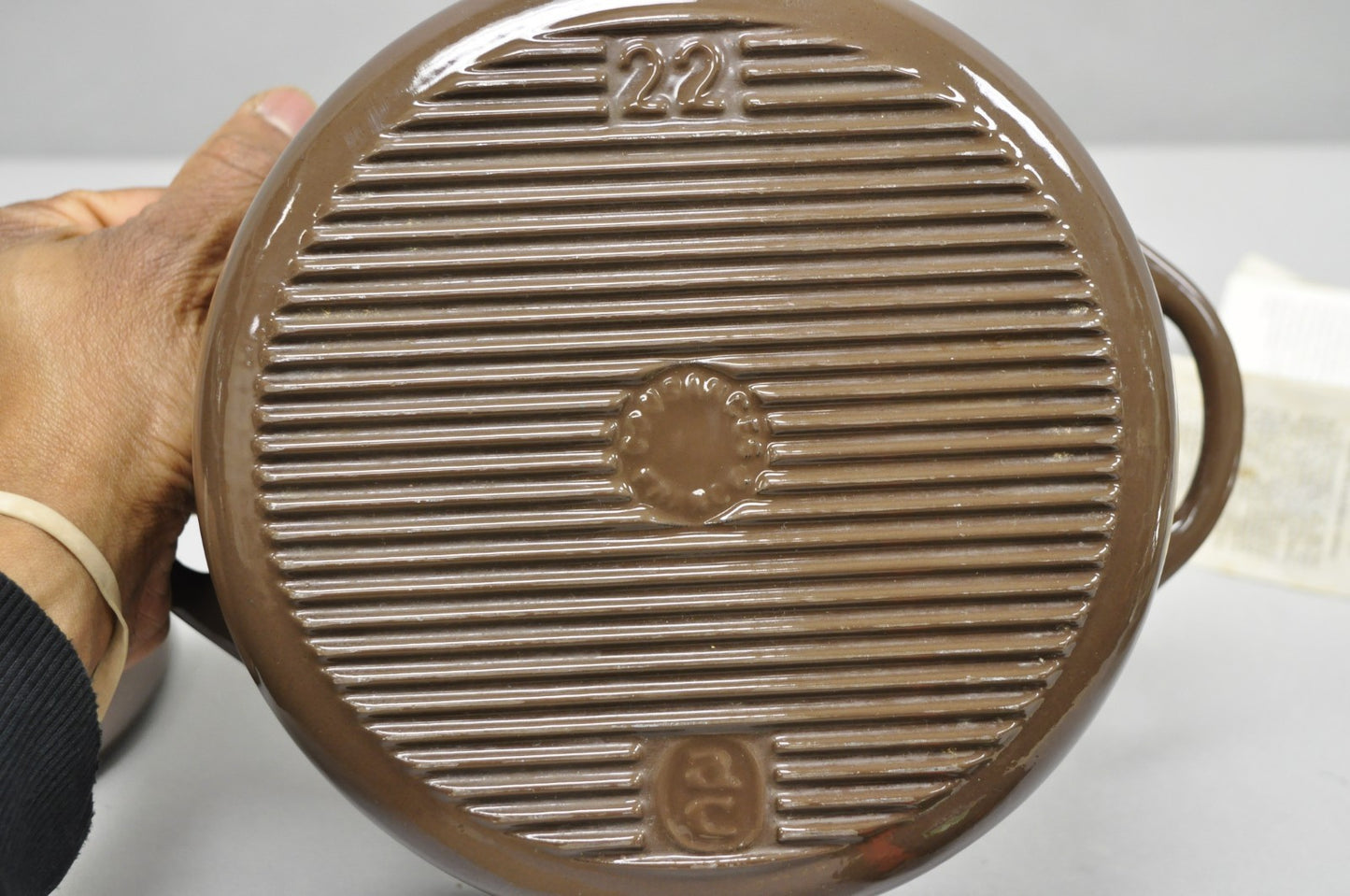 Vintage Cousances France Enameled Cast Iron Dutch Oven Pot Chocolate Brown # 22