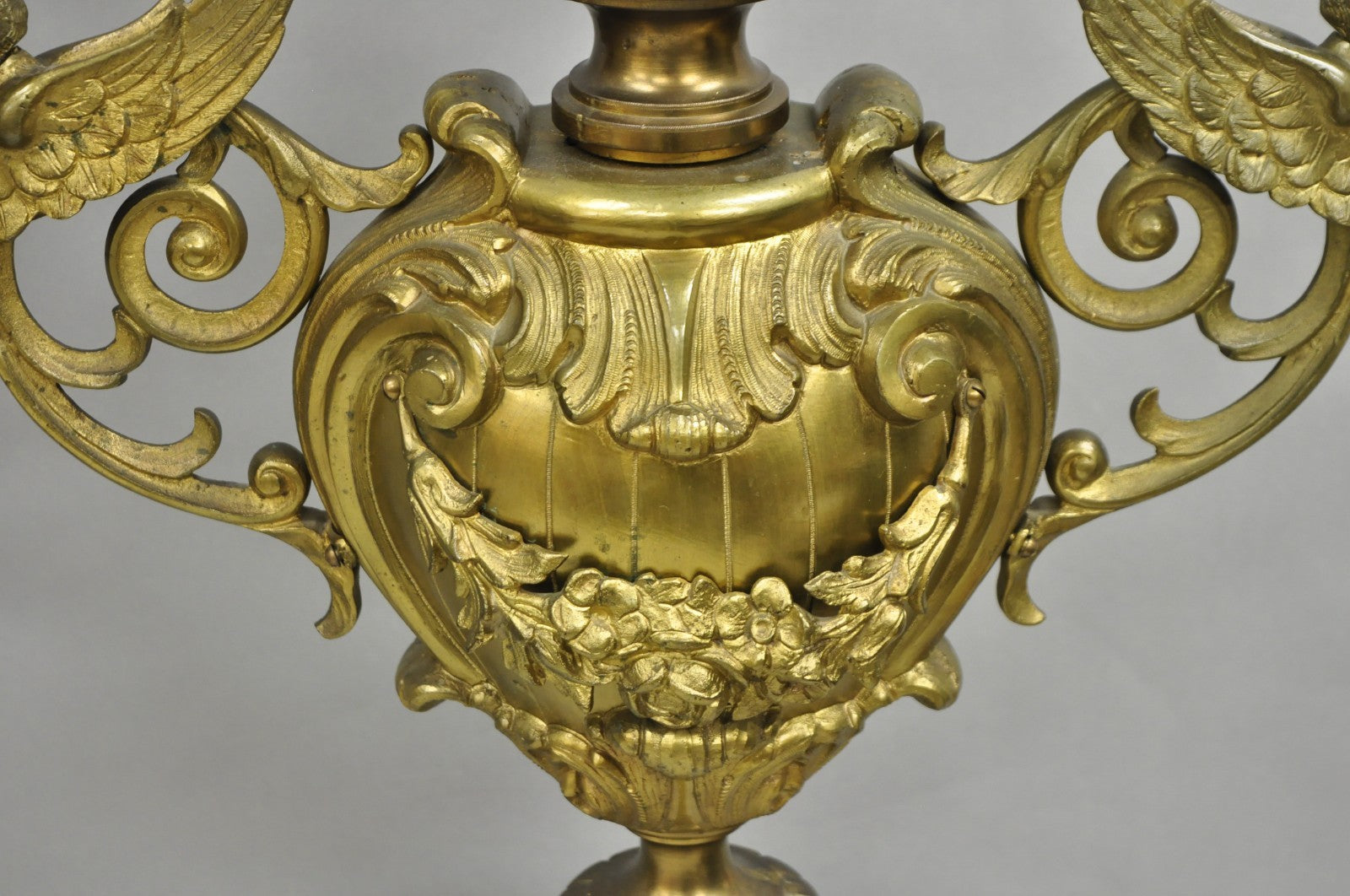 Large Antique French Rococo Louis XV Figural Cherub Bronze Candelabra Lamps Pair