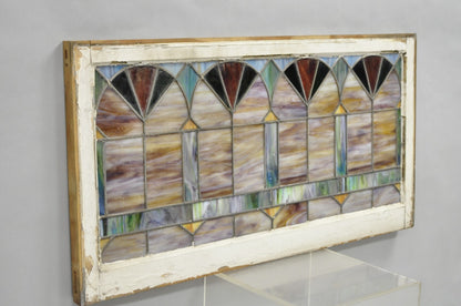 Antique Victorian Stained Leaded Glass Blue Green 24x48 "Fan" Window Transom