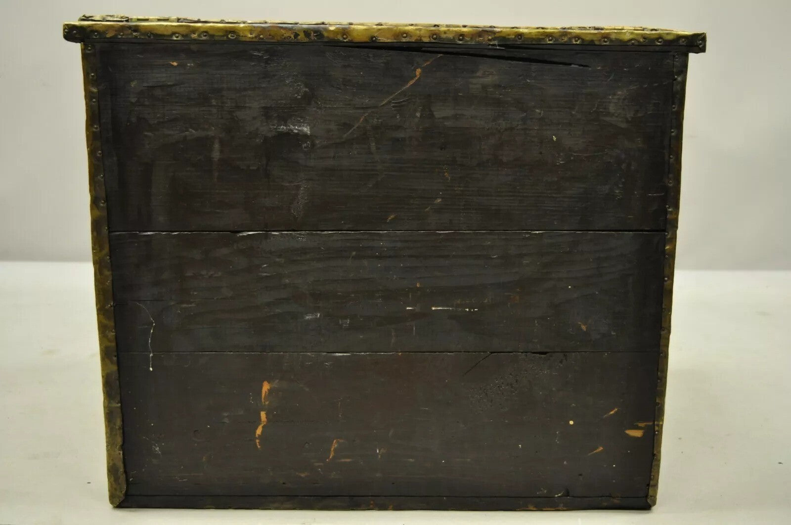 Antique Victorian Embossed Brass Fireplace Log Box Coal Box with Country Scenes