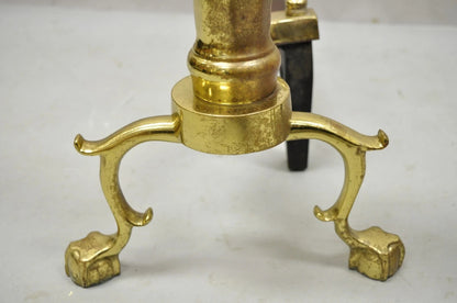 The Harvin Co Brass Federal Branch Leg Ball and Claw Fireplace Andirons - a Pair