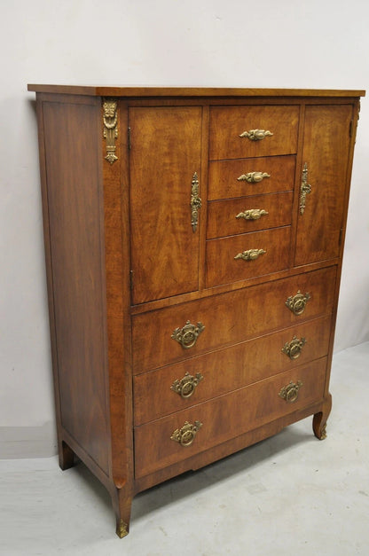 Vintage Henredon French Louis XV Style Banded Walnut Tall Chest Dresser