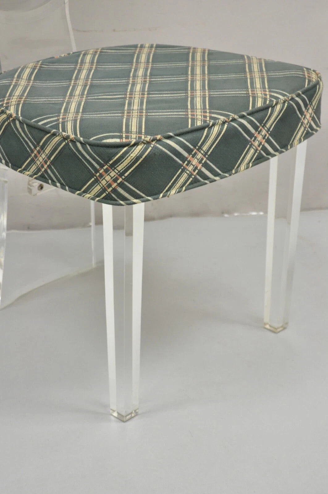 Vintage Hill Mid Century Modern Lucite Oval Back Upholstered Vanity Side Chair