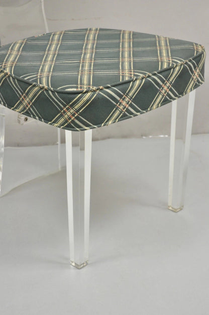 Vintage Hill Mid Century Modern Lucite Oval Back Upholstered Vanity Side Chair