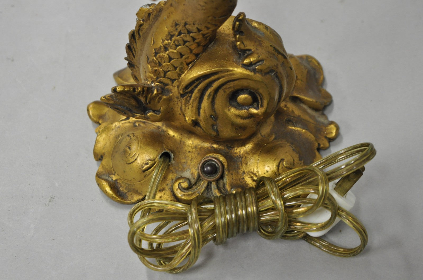 Antique French Art Nouveau Small Gold Gilt Metal Figural Dolphin Table Lamp