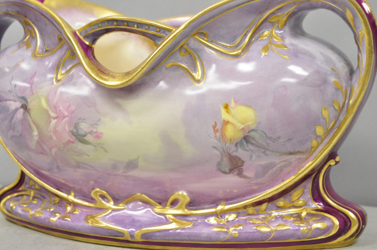 Antique Franz Anton Mehlem Royal Bonn Germany Art Nouveau Purple Jardinière Vase