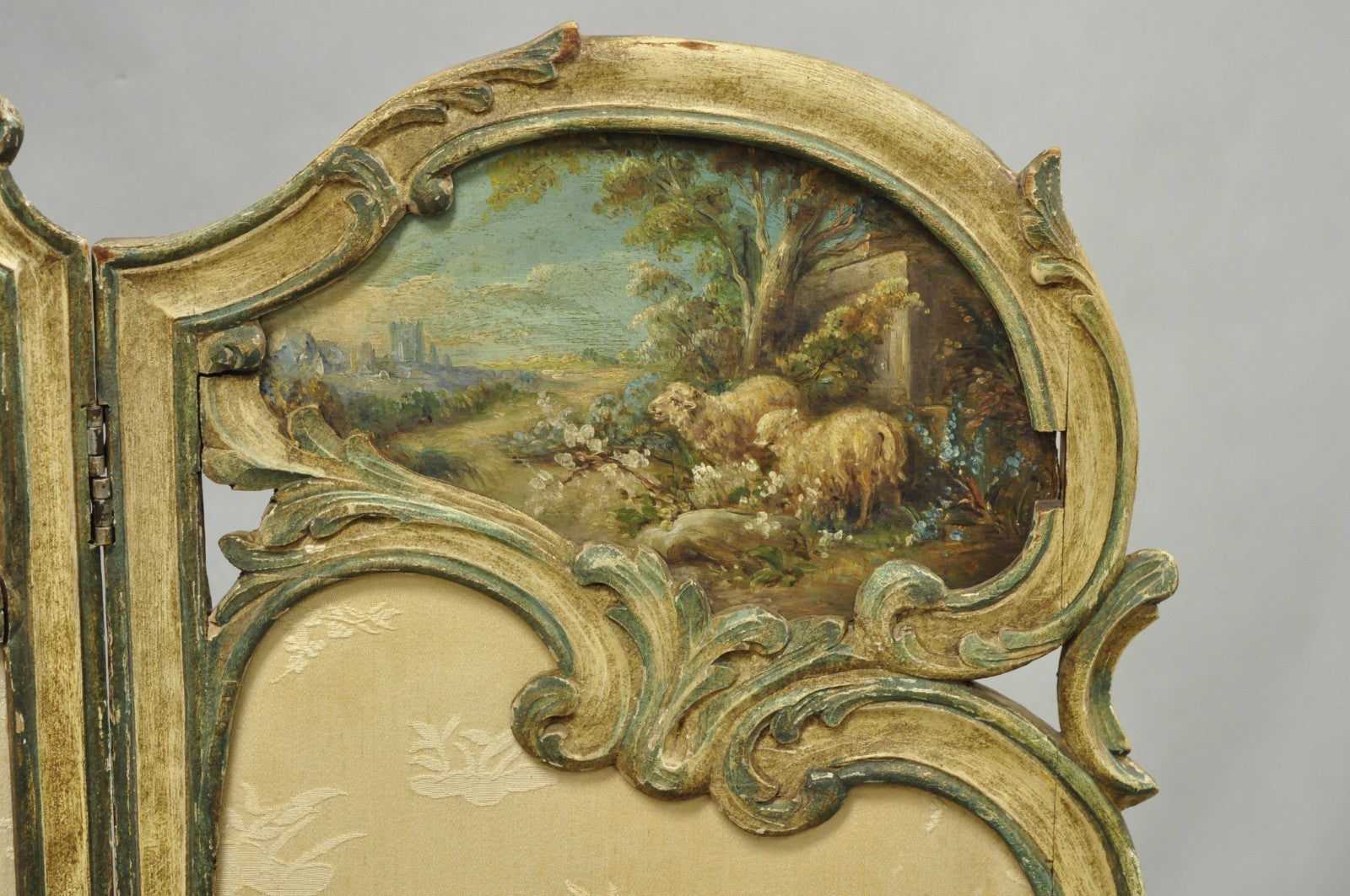 Antique French Louis XV Hand Painted Petite 3 Panel Folding Dressing Screen