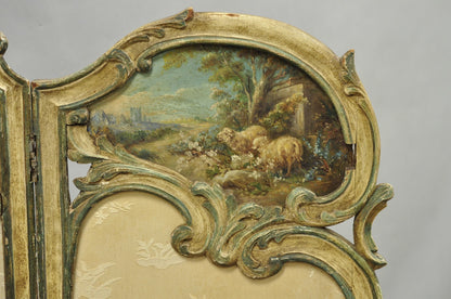 Antique French Louis XV Hand Painted Petite 3 Panel Folding Dressing Screen