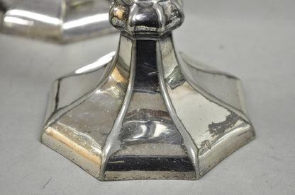 Reed & Barton Art Nouveau Silver Plated Small Candlestick Table Lamps - a Pair