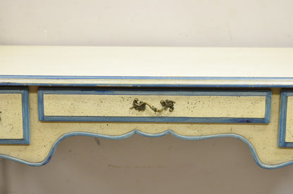 Vintage French Provincial Louis XV Cream & Blue Ladies Writing Desk Chair Set