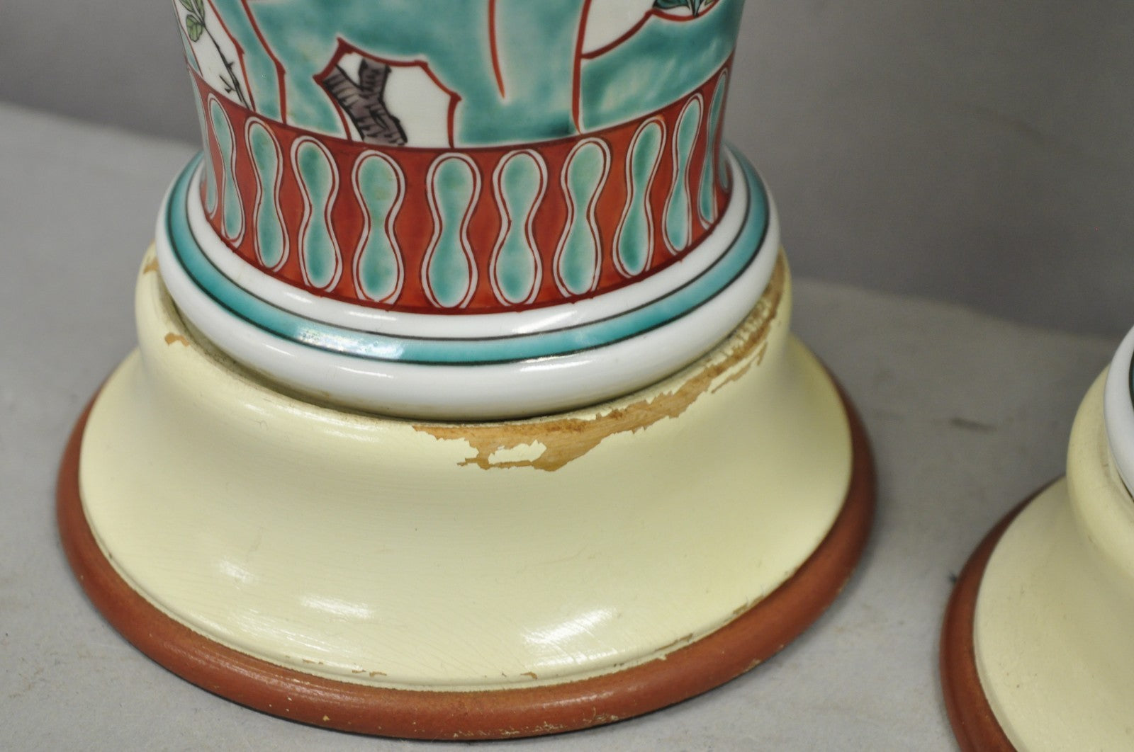 Vintage Chinoiserie Chinese Porcelain Jardinière Vase Flower Table Lamps - Pair