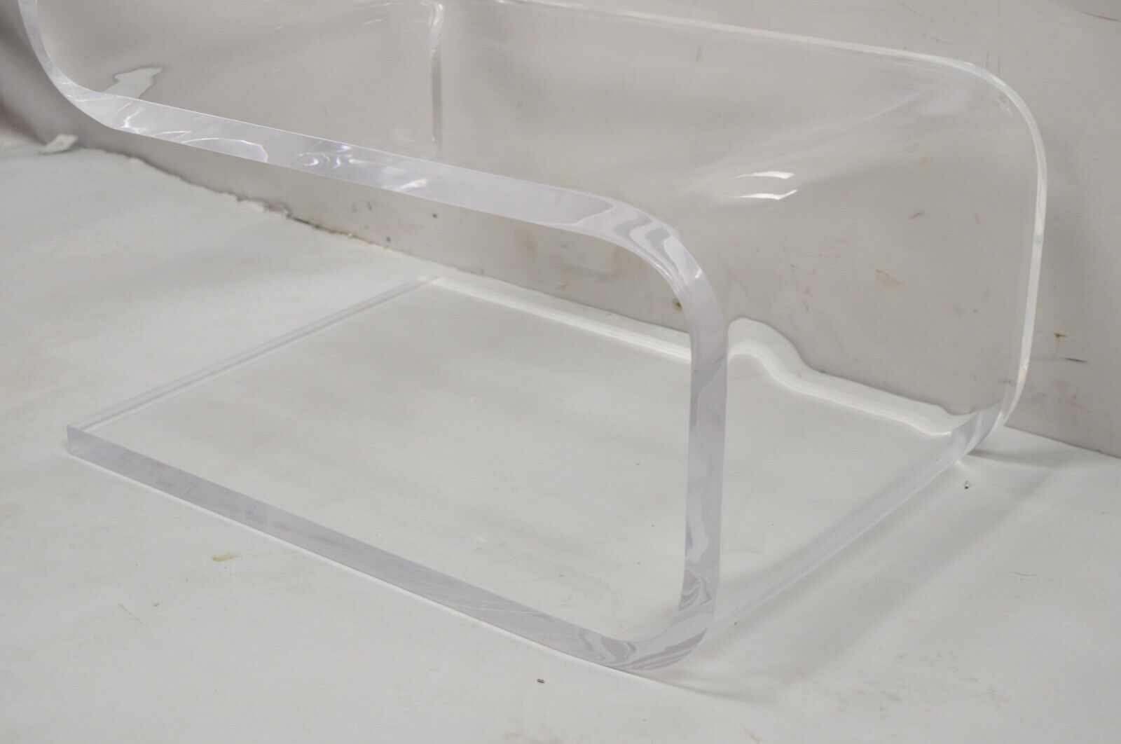 Vintage Mid Century Modern Clear Lucite Sculptural "S Form" Coffee Side Table