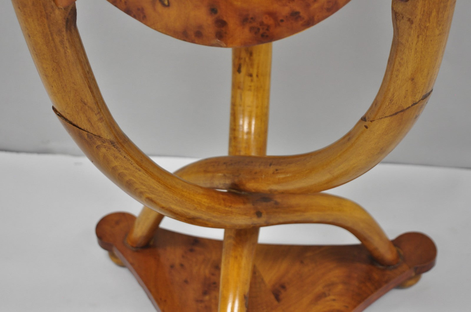 Vintage Art Deco Style Burr Walnut Curved Leg Pedestal One Drawer Side Table