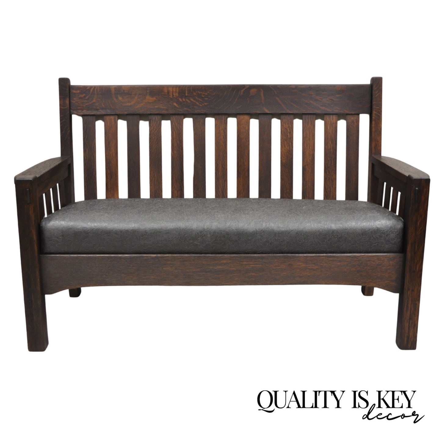 Antique Arts & Crafts Mission Oak Stickley Style 14 Slatted Bench Settee Sofa