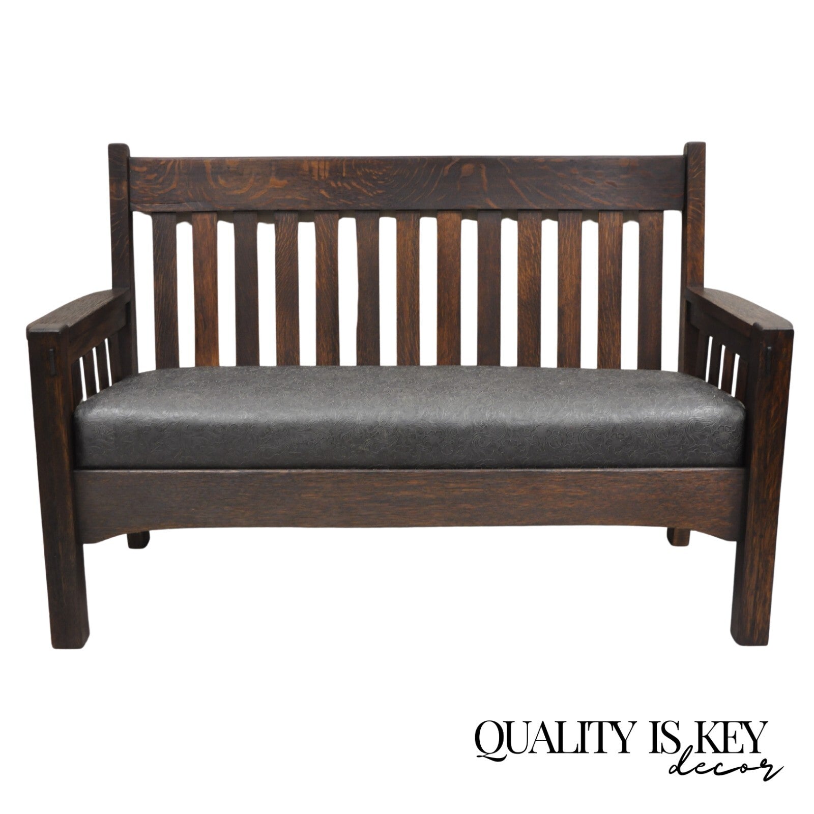 Antique Arts & Crafts Mission Oak Stickley Style 14 Slatted Bench Settee Sofa